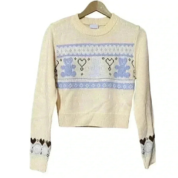 Acme de La Vie Sweater XS Ivory Nordic Bear Pattern Wool Blend Women’s NWT - Picture 2 of 9
